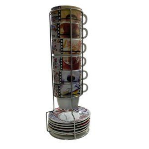 Cypress Home Stackable Coffee Mugs with Stack-Rack Set of 13| 6 cups & 6 Saucers